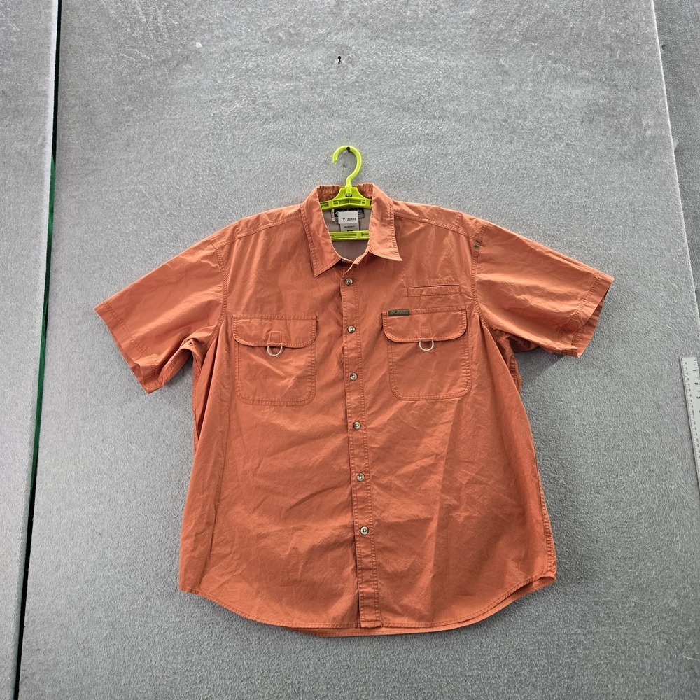 Columbia Men Button Up Shirt XL Orange Utilizer II Fishing Shirt Outdoor Shirt